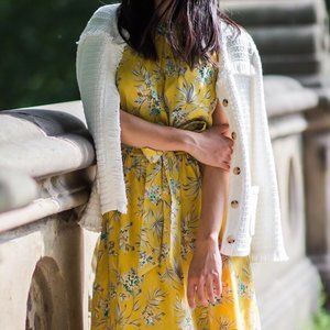 Ann Taylor Tropical Toile Halter Tie Waist Flare Dress